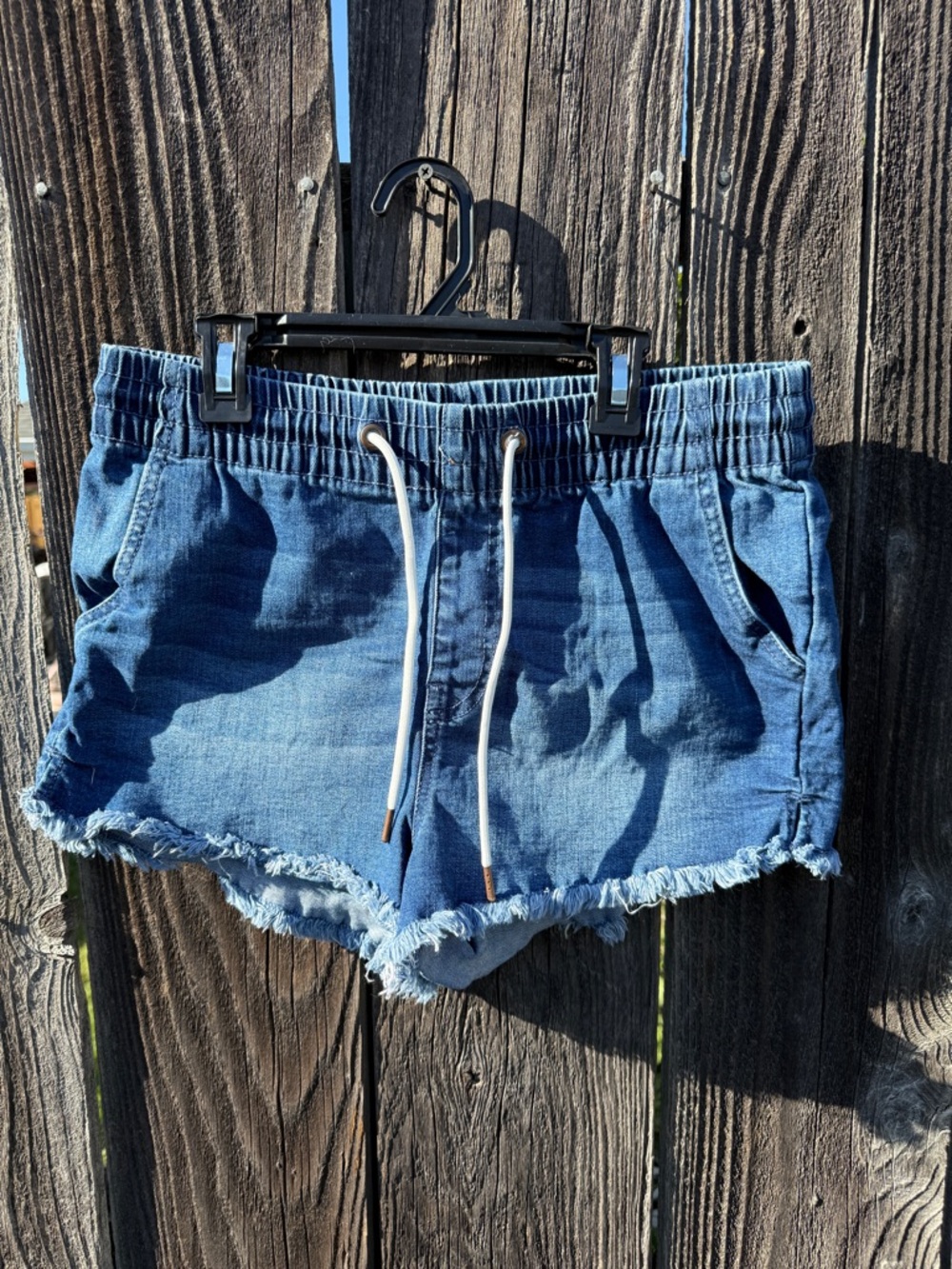 Kendall & Kylie Blue Denim Drawstring Frayed-Hem Shorts